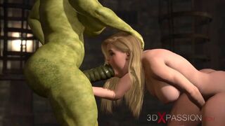 Futa orc with a phat boner pokes rock-hard a beautiful light-haired tart in the castle