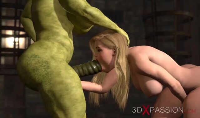 Futa orc with a phat boner pokes rock-hard a beautiful light-haired tart in the castle