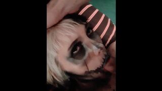 Crimson-steamy Tattooed Skeletal Goth Trans Stud gets Facefucked and Facialized by their Nonbinary Fiance