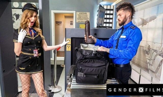 Lonely Trans Flight Attendant Porked By Inked Guard - Crystal Thayer - GenderXFilms